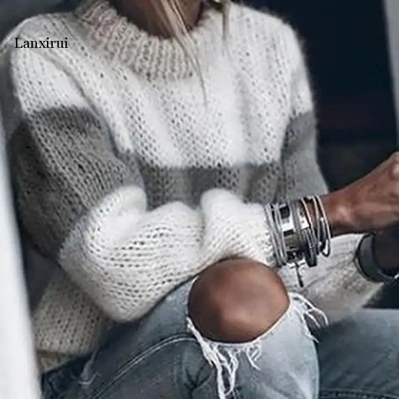 Rudens Ziemas Sieviešu Mīksti Adīts Džemperis ar garām Piedurknēm O-veida Kakla Raibs Džemperis Džemperi Sieviešu 2019 Modes Siltas Drēbes,