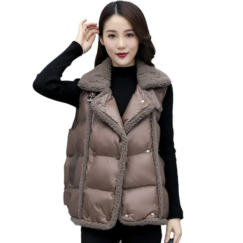Rudenī un ziemā, jaunu stilu jēra matu veste sieviešu valkā korejas zaudēt maize jaka pleca rietumu stila kokvilnas veste