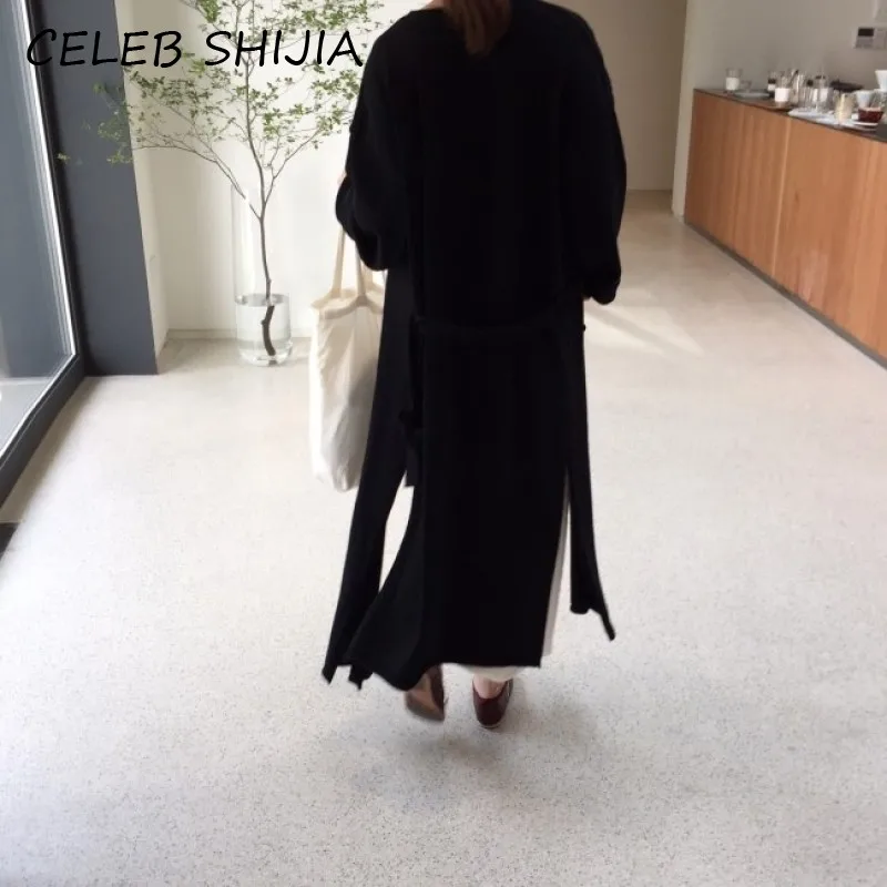SHIJIA Šiks Modes Adīšanas Jaka Sievietei Ilgtermiņa piedurknēm V-enck mežģīnēm līdz ziemas trikotāžas džemperis sieviete atvērto valdziņu rudens 2020