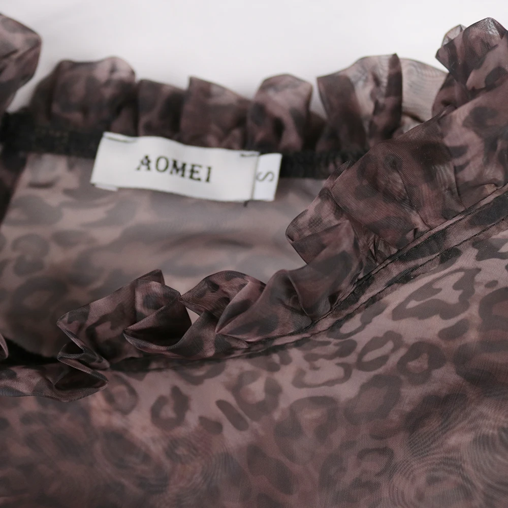 Sieviešu Caurspīdīgs Leoparda Blūze Topi Krekls Ar Garām Piedurknēm Sexy Redzēt Cauri Biroja Dāmas Ir 2021. Pavasara Vasaras Jaunā Modes Dāma Bluas