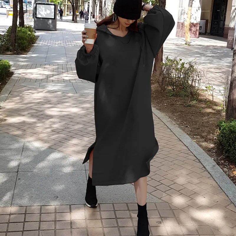 Sieviešu Modes Kapuci Kleita Celmia Ir 2021. Ziemas Garām Piedurknēm Gadījuma Brīvs Krekls Kleitas Plus Lieluma Cietā Hoodies Midi Vestido 7