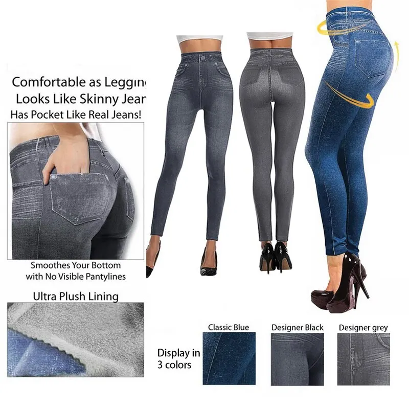 Sieviešu Siltuma Zeķes Sievietēm Mākslīgās Džinsa Džinsi Dāmas Bezšuvju Ziedu Drukāt Sexy Pilnas Bikses Plus Lieluma Jean Streetwear