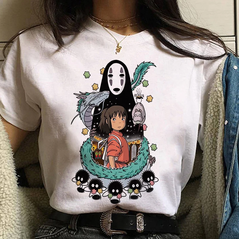 Studio Ghibli Dedzīgs Prom Hayao Miyazaki Kawaii Print T-krekls Sievietēm Harajuku Estētisko Tshirt Balts Tops Anime Sieviešu T Krekls