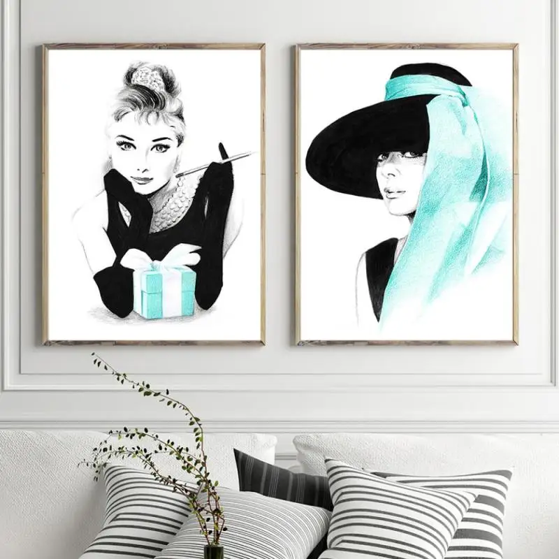 Tiffany And Co Plakātu Modes Gleznojums Uz Sienas, Klasisko Filmu Zvaigzne Audrey Hepburn Sienas Mākslas Audekls Izdrukas Istabu, Mājas Dekoru