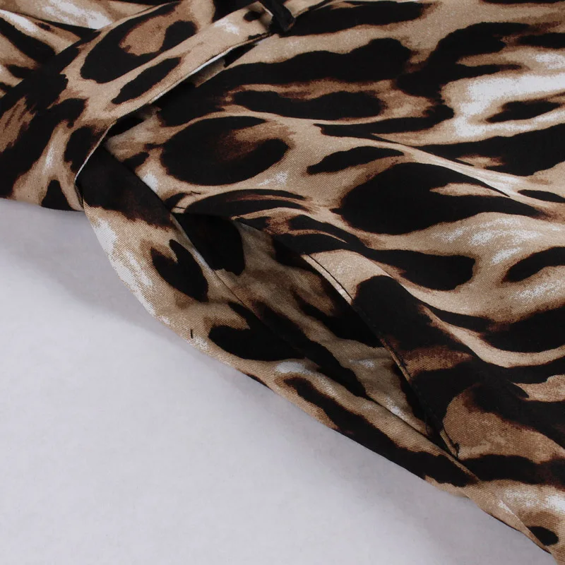 Tonval Rāvējslēdzēju Priekšā Leopards Drukāt Rockabilly Elegants Sieviešu Vintage Kleita 3/4 Garuma Piedurknes Rudens Kokvilnas Kleitas ar Jostu