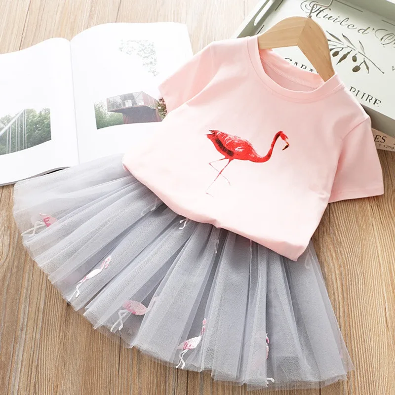 Unicorn Meiteņu Apģērbu Komplekti 2020. Gada Vasarā Meitenes Kleita Bling Star Princess Puse Kleita Flamingo Top + Tutu Kleitu Bērnu Drēbes Meitenei