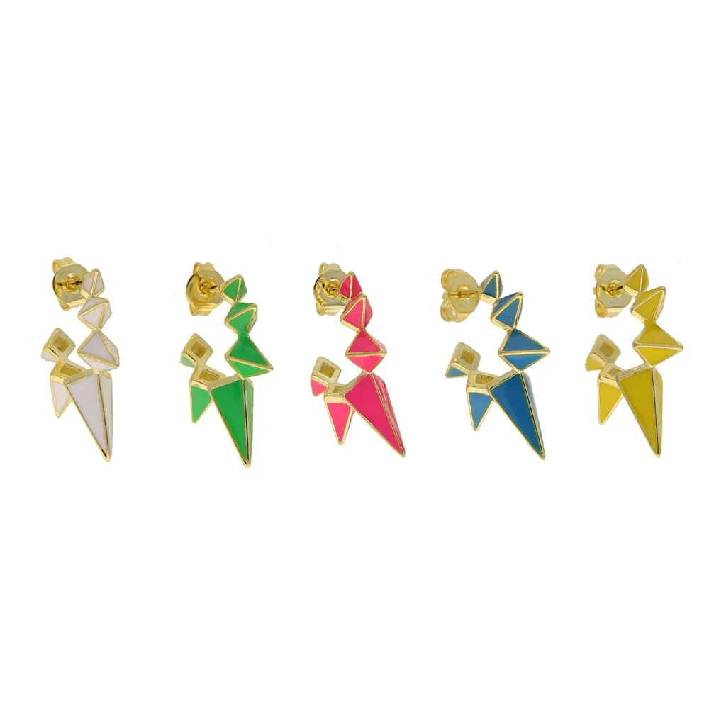 Unikālo dizainu, eiropas sieviešu modes rotaslietas krāsains Neon emaljas 5 tapas, kniedes Stīpas auskari Zelta krāsā