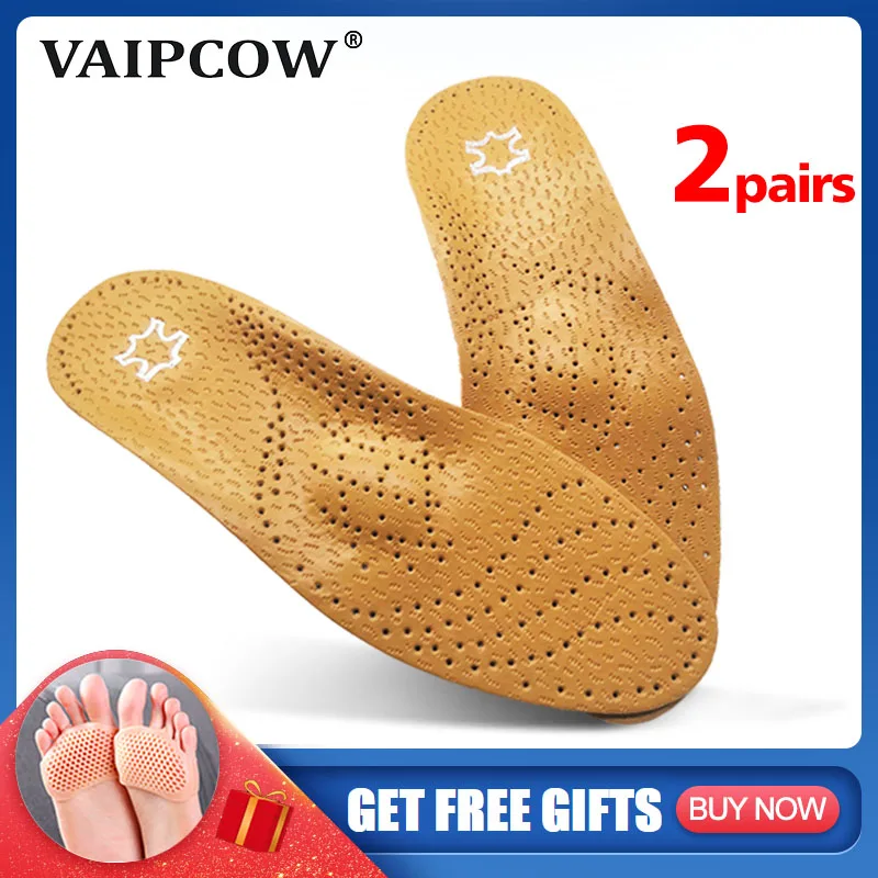 VAIPCOW 2 pāriem Augstas kvalitātes Ādas orthotic zolīte par Plakanās Pēdas Velves Atbalsts, ortopēdiskie apavi vienīgais Zolītes vīriešiem un sievietēm