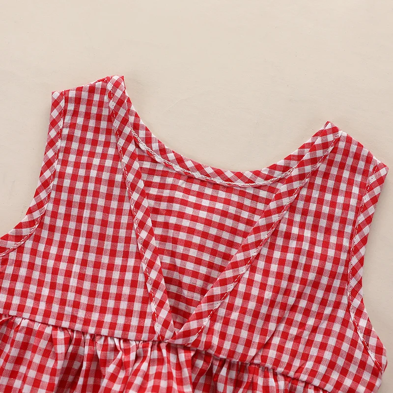 Vasaras Bērnu Meiteņu Apģērbu Komplekti, bez Piedurknēm Pleds T-krekls+PP Bikses+Matu band Baby Toddler Meiteņu Drēbes Uzvalku