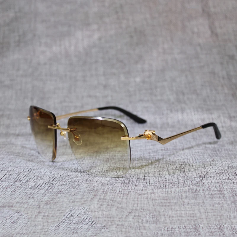 Vintage bez apmales Lielajam Saulesbrilles Vīriešiem Oculos Leopard Stila Kvadrātveida Metāla Ēnā Griešanas Objektīvs Gafas Sievietes Āra 120