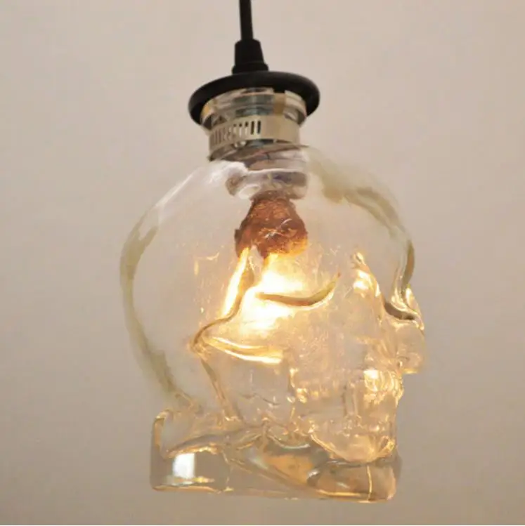Vintage Galvaskausa galvu stikla piekariņu gaismas karājas kulons lampas mākslas apdare edison piekariņu gaismas E14 spuldzes, vairumtirdzniecība