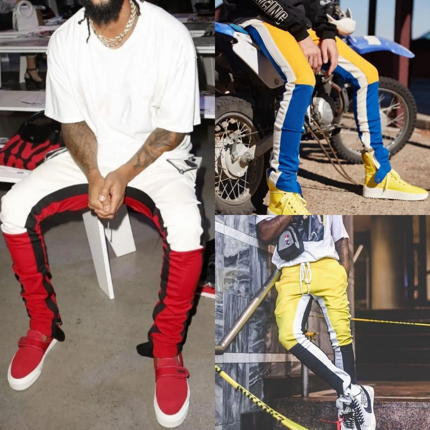 Vīriešu atšķirīgās izdilis bikses kokvilnas joggers treniņbikses mens casual modes zīmuli bikses dzeltens sarkans rāvējslēdzēju trackpants bikses
