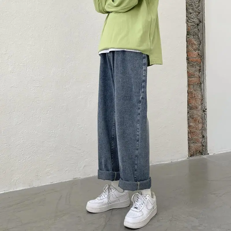 Vīriešu Džinsi Solid Plus Izmērs 3XL Zaudēt Plaša Kāju Džinsa Bikses Vīriešu Modes Viss atbilstu Atpūtas korejiešu Stilā Harajuku Ins Streetwear