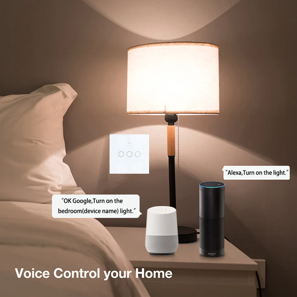Wifi Smart Gaismas Slēdzi Stikla Ekrāna Touch Panel Balss Kontroles Bezvadu Sienas Slēdži Remote ar Alexa, Google Home 1/2/3 Banda