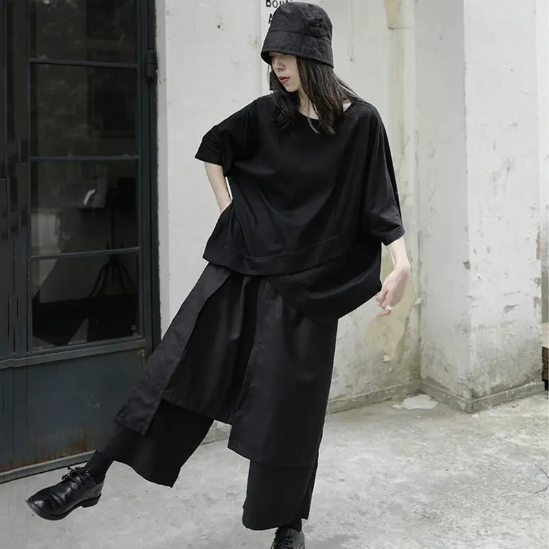 XITAO Black Nelegālo Plaša Kāju Bikses Sievietēm Zaudēt Modes Vienkāršu Gadījuma Elastīgs Viduklis Visi Atbilst 