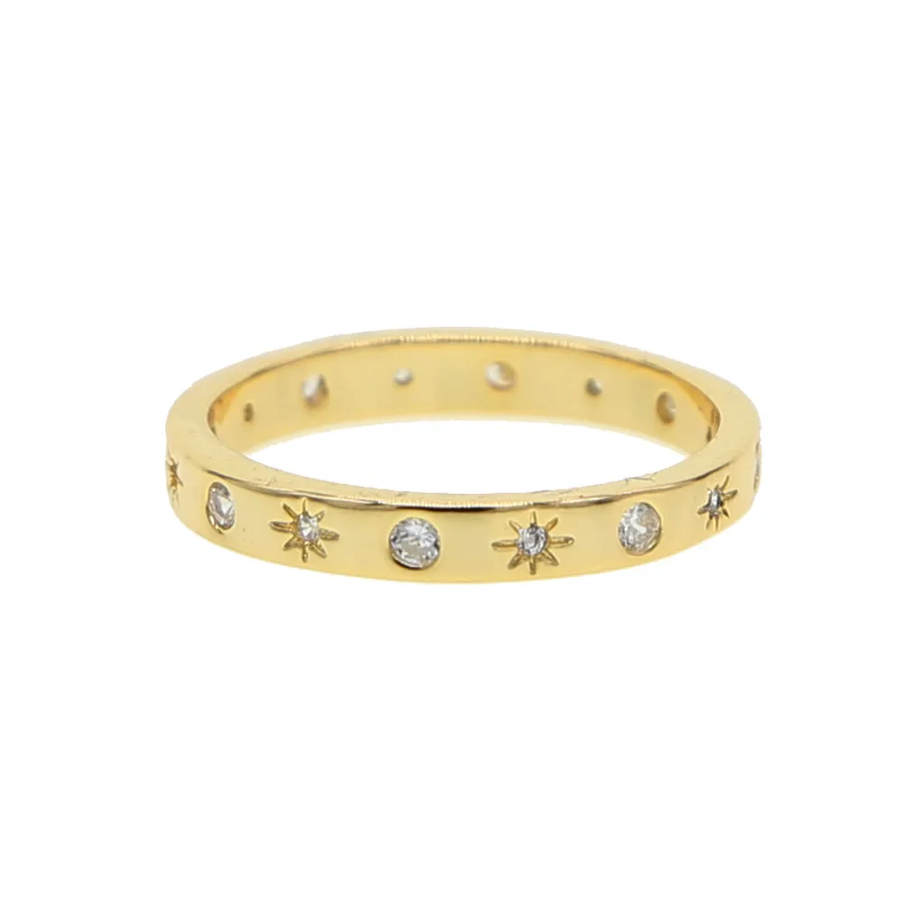Zelta krāsas joslas gredzenu, lai sievietes starburst cz dizains, vienkāršs klasisks modes rotaslietas