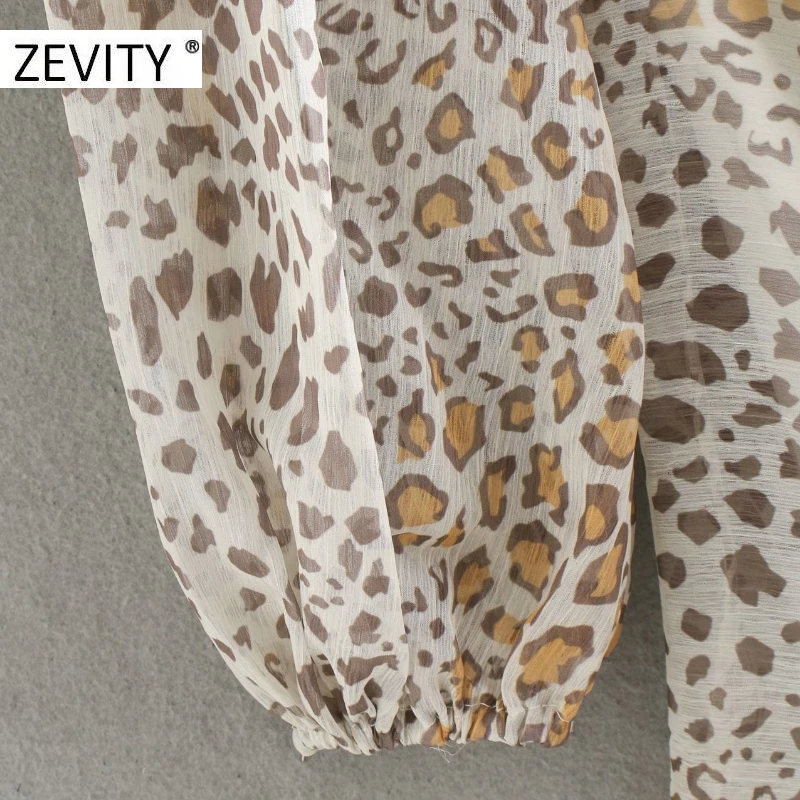ZEVITY sieviešu vintage v kakla leopards drukāt nelegālo ruffles mini kleita sieviešu laternu piedurknēm vestido gadījuma šiks kleitas DS4460