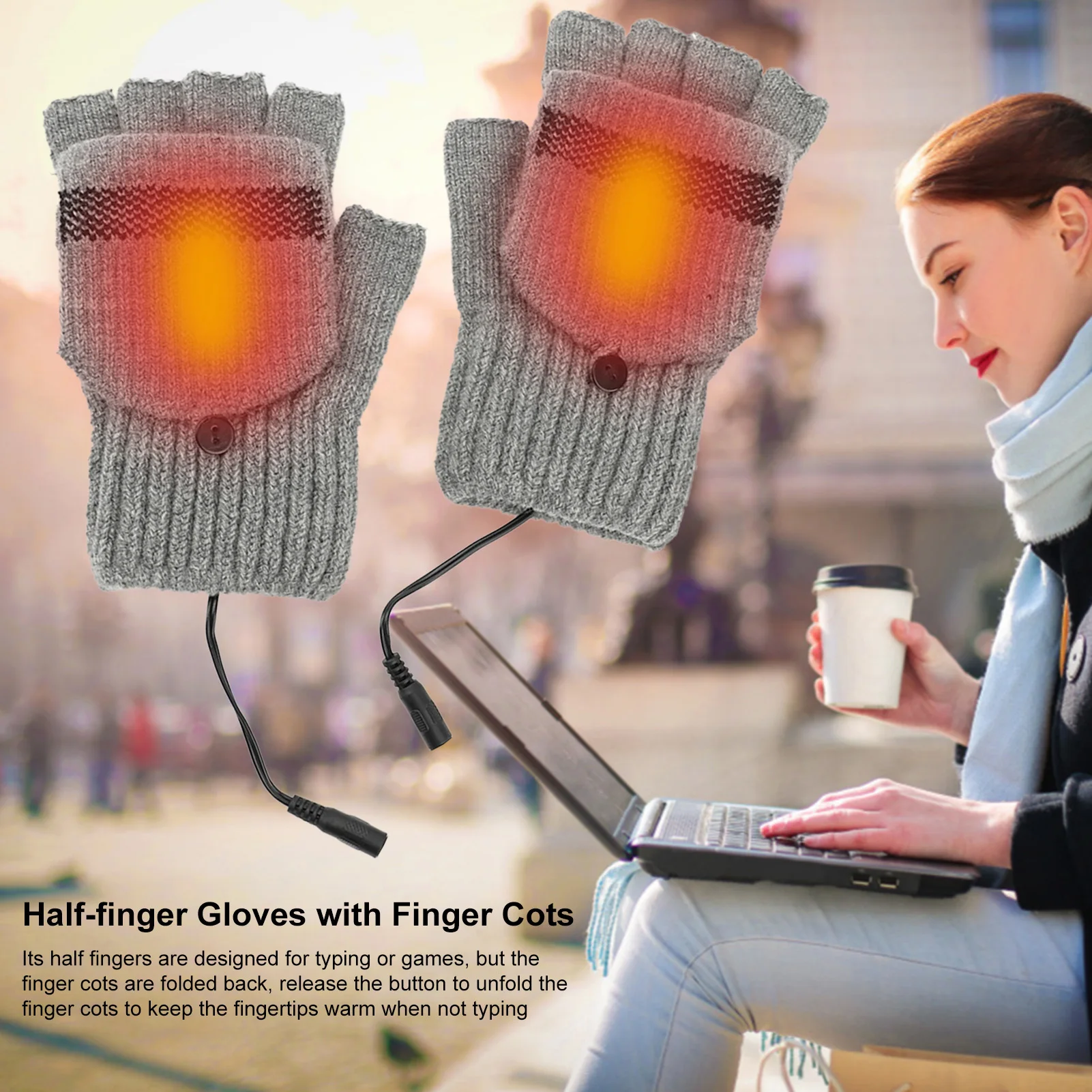 Ziemas Siltā USB Cimdi Mazgājamiem Vilnas Cimdi Adīti Flip Fingerless Pusi-pirkstu Cimdi, Pirkstaiņi un dūraiņi Sievietēm ir 2021.