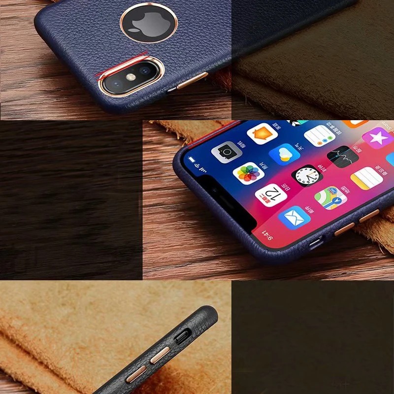 Īsta āda ličī tekstūra tālruņa aizmugurējo vāciņu lietā par iPhone 6s 7 8 Plus XR Xs Max ckhb-lzw pātagot metāla pogas aizsardzības gadījumā