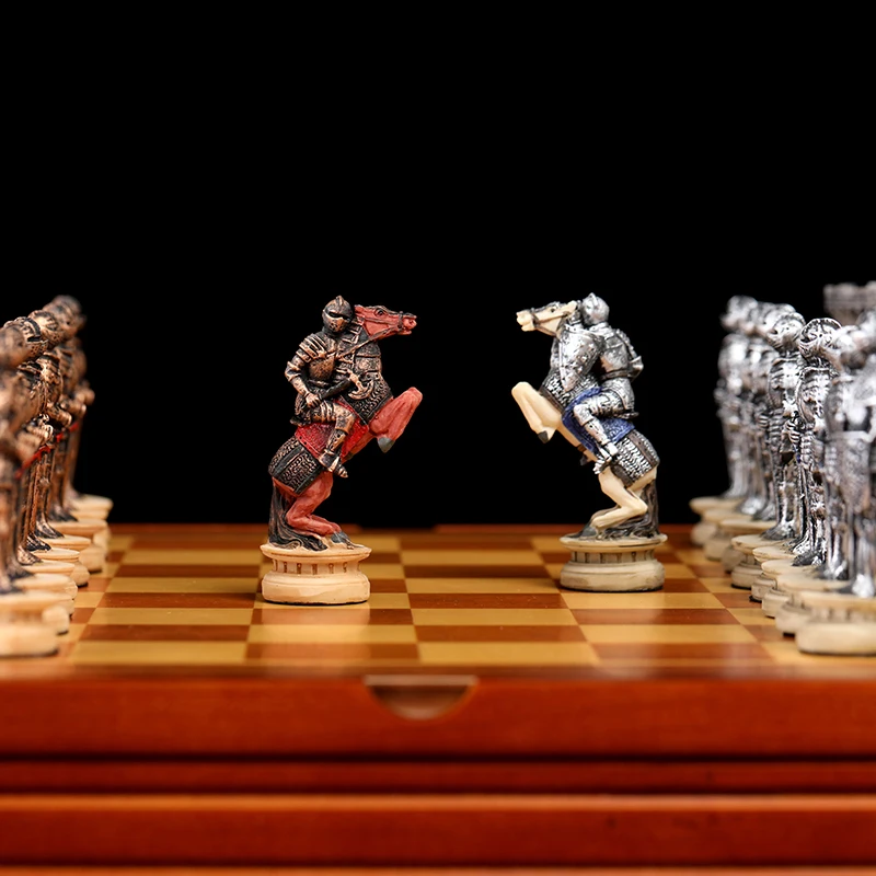 Šaha Figūras, 32 Gab Šaha Roku Griešanai Roku Zīmētas Viduslaiku Bruņinieks, Šaha Figūras, Kolekcionējamus Šahs Chess Set Luksusa